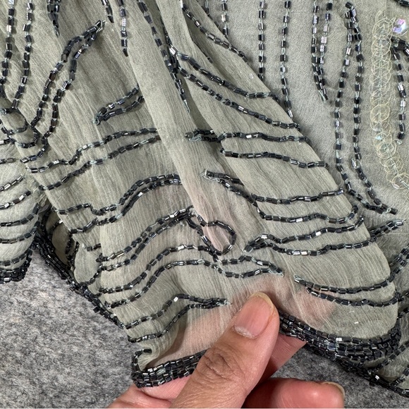 Vintage Pure Silk Beaded Floral Sheer Blouse Long Sleeve Art Ethereal Top - Picture 12 of 16